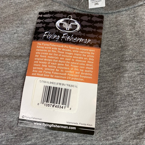 Flying Fisherman Adult 2XL T-Shirt Fishing Gray Long Sleeve Blue Logo Poly Blend - Picture 8 of 8